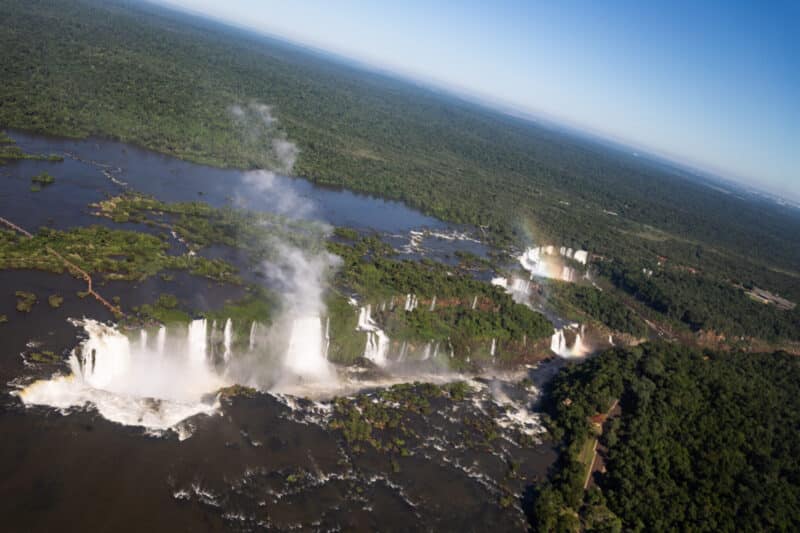 Iguazu waterfalls seen from the sky.