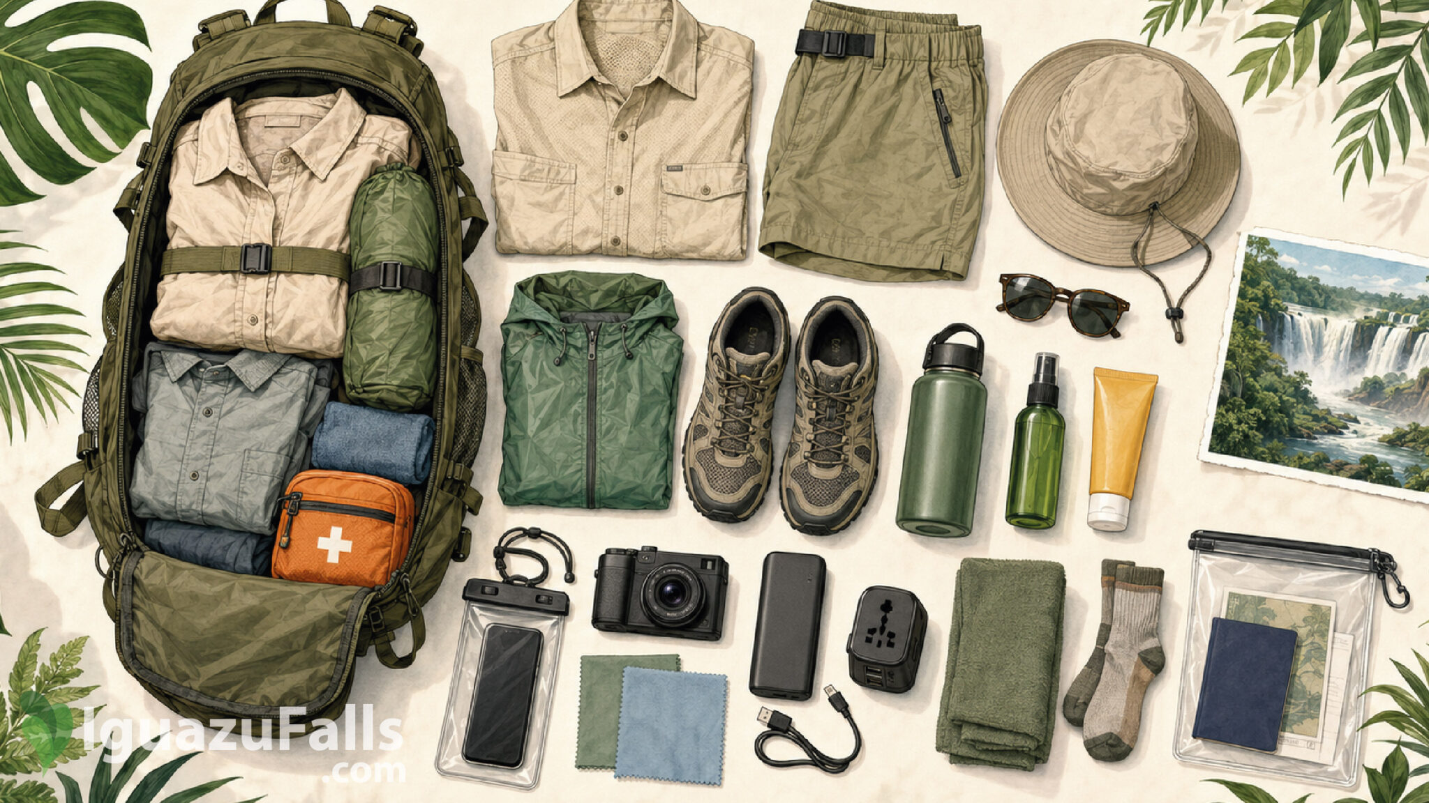 What to pack when visiting Iguazu Falls. Checklist items