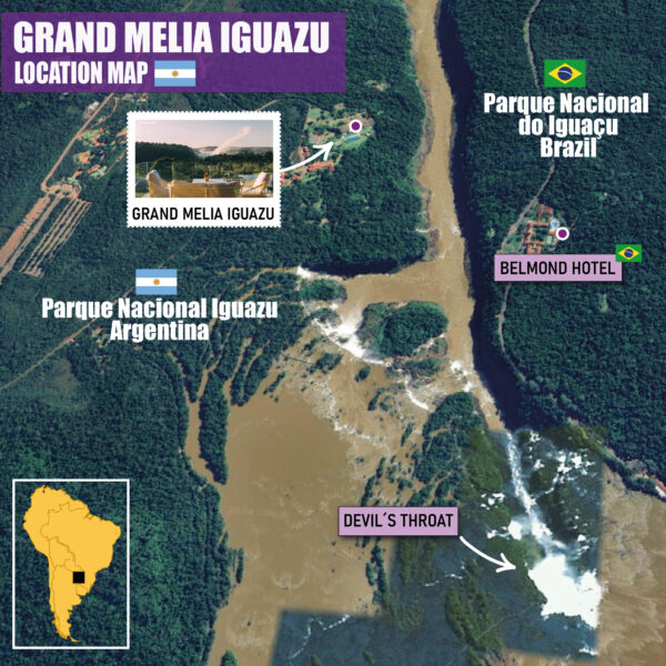 Grand Melia Iguazu, location map in the national park, argentina side. Hotels in Iguazu Falls National Park