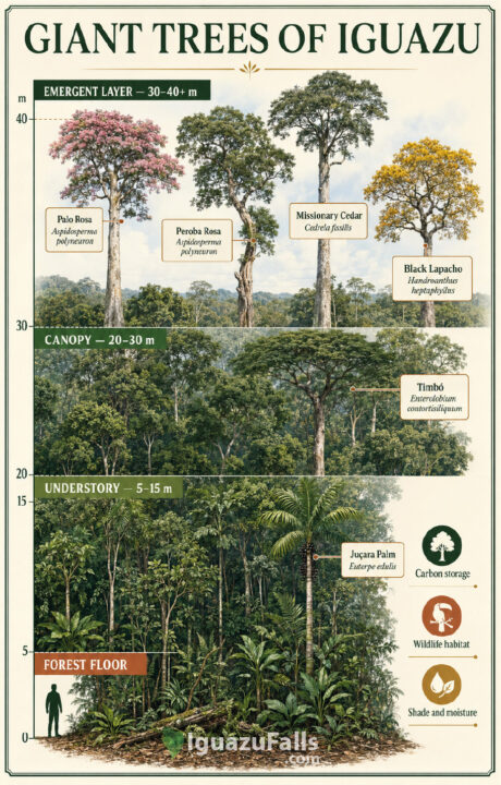 Giant Trees of Iguazu Falls Rainforest. Infographic